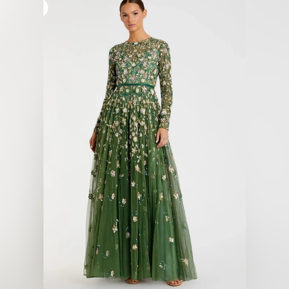 Mac Duggal Green Floral Maxi Dress